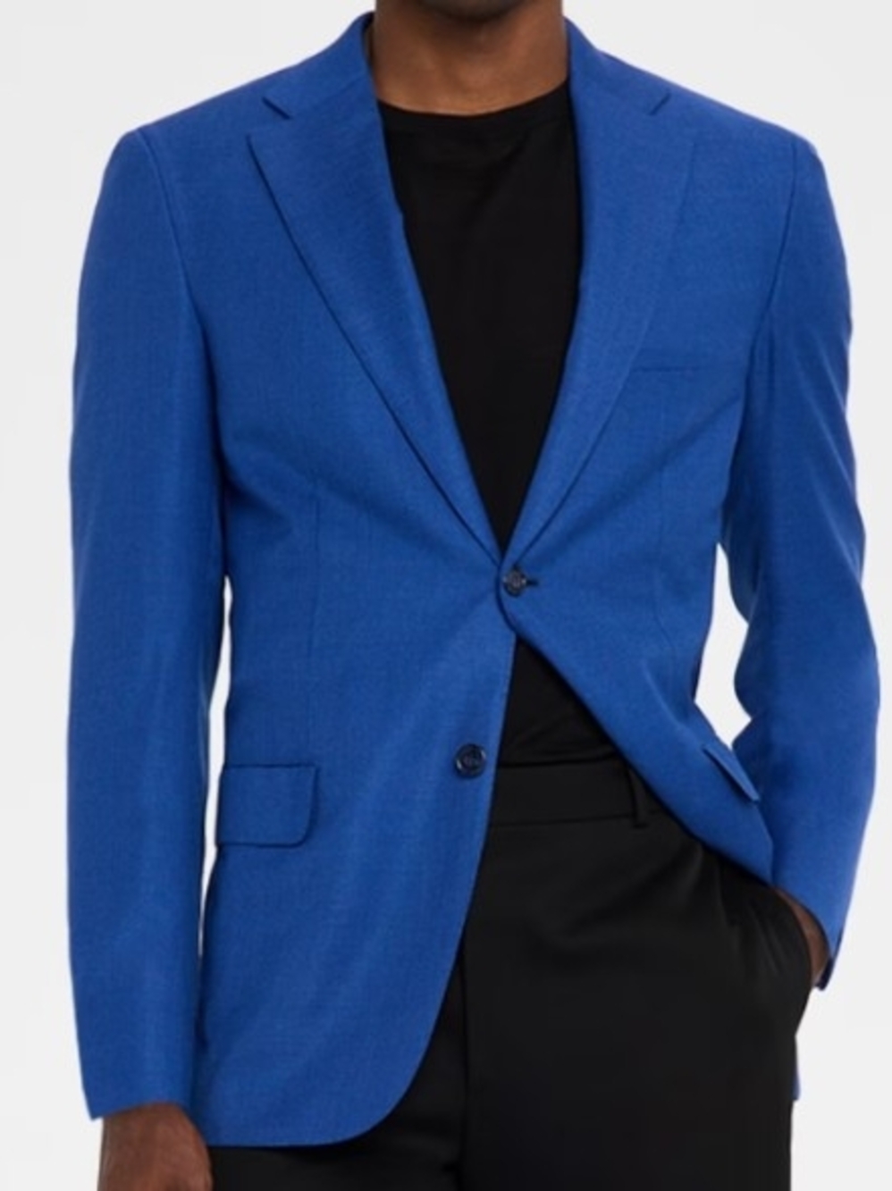 Blue Men's Two-Button Wool Blend Blazer